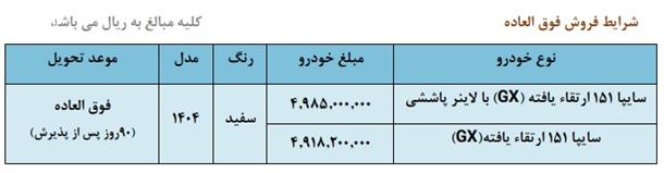 فروش فوق العاده سایپا 151 از امروز سه شنبه